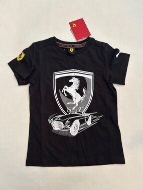 NWT Ferrari Black Tee with White Shield and Car Graphic